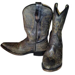 Corral G1104 Distressed Gray/Black Cross/Wings Leather Snip-Toe Boots K 13 1/2